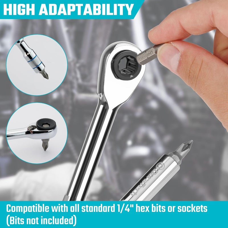 DURATECH 1/4" T-Handle Ratchet, Mini Ratchet Wrench with Hex Bit Extension and Adapter Set, Compatible with Standard 1/4" Hex Bits or Sockets, Portable and Versatile Repair Tool for Tight Spaces - Image 4